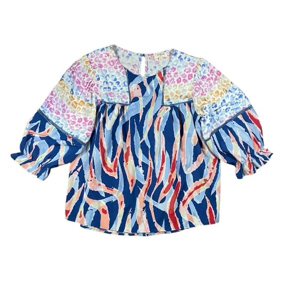 Umgee Floral Balloon Sleeve Blouse - L - Picture 1 of 3